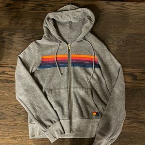 Aviator nation, size small, gray, striped, zip up